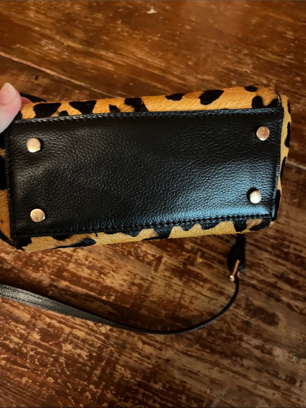Leopard Print Calf Hair Leather Crossbody/ Satchel - Picture 5 of 10